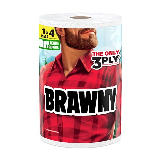 Brawny Tear-A-Square 3-Ply Paper Towels, 1 Mega Roll, 152 Sheets