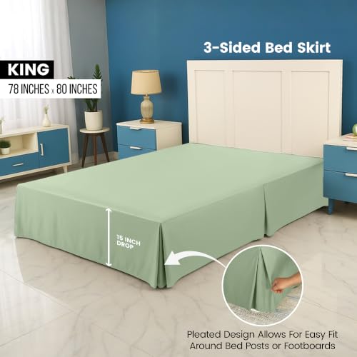 Utopia Bedding King Bed Skirt - 16 Inch Drop, Sage Microfiber