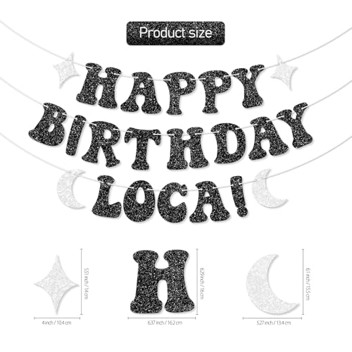 Happy Birthday Loca Banner - Black Glitter Vampire Party Decorations