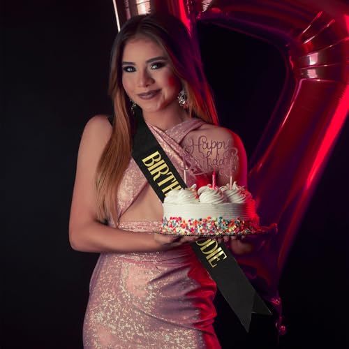 Black Glitter Birthday Baddie Sash with Gold Foil - Party Accessory
