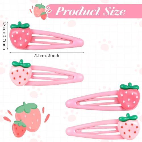 Mabor Pink Strawberry Hair Clips 4-Piece Cute Resin Barrette Set