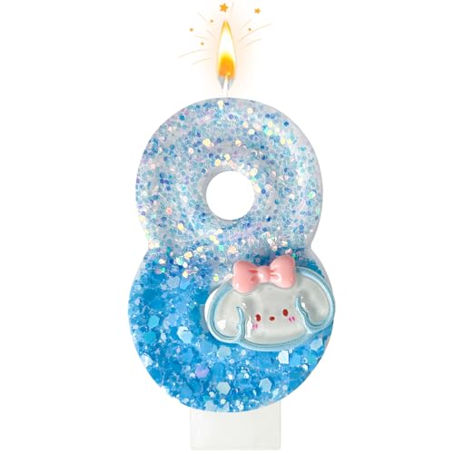 Zailo Blue Dog Birthday Candle with Sequin Base - Number 8