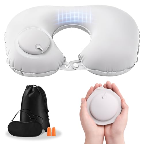 Fvbber Medium-Grey Inflatable Travel Neck Pillow - Portable Airplane & Car Support