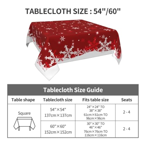 Christmas Tablecloth Square 54x54 Inch Red Snowflake Water-Resistant Fabric Holiday Decor Variation of White Red Snowflake