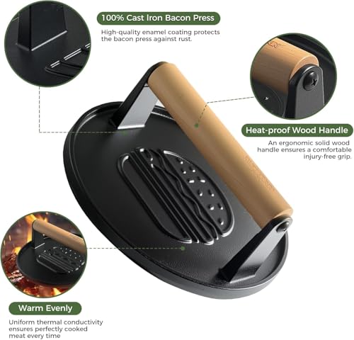 XUDAKAIXIN 7.1" Cast Iron Smash Burger Press - Heavy-Duty Grill Tool for BBQ & Indoor Cooking