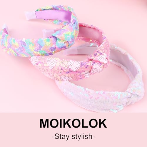 Moikolok Sequin Knotted Headbands 3-Pack Sparkly Hair Accessories