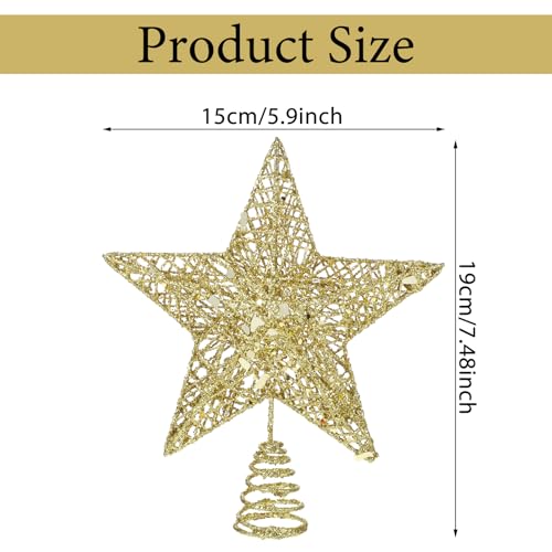 Gold Glitter Christmas Tree Topper Star - Holiday Decor for Indoor Outdoor Treetop