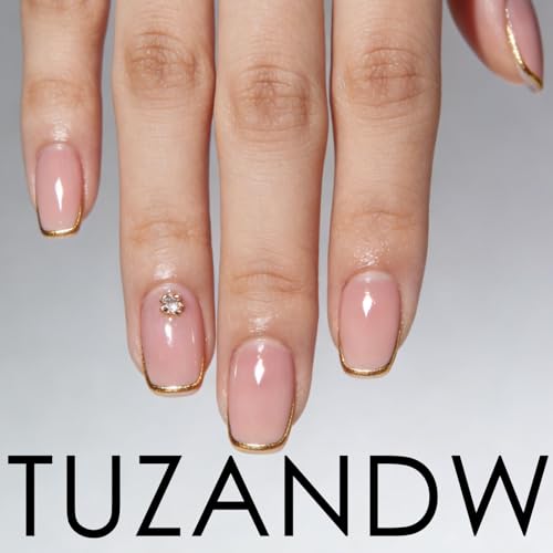 TUZANDW Cat Eye Press on Nails Short Oval Nude Pink 24Pcs