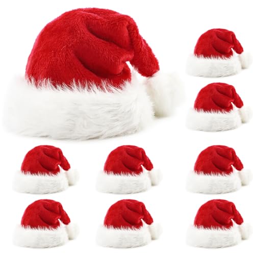 8 Pack Christmas Santa Hats - Red Felt Holiday Party Caps for Adults & Kids