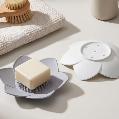 2-Pack Silicone Shower Steamer Holder & Self-Draining Soap Dish Tray