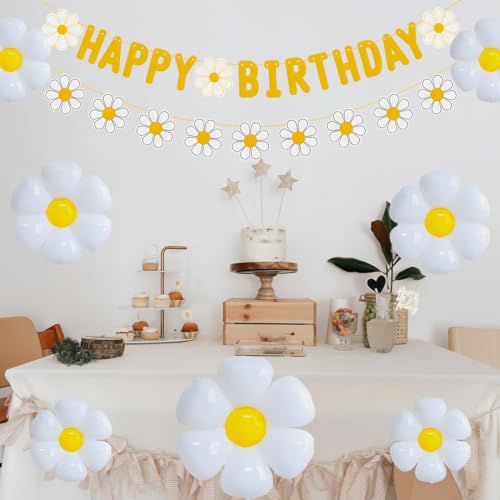 33pcs Daisy Flower Birthday Party Decoration Set with Balloons and Banner