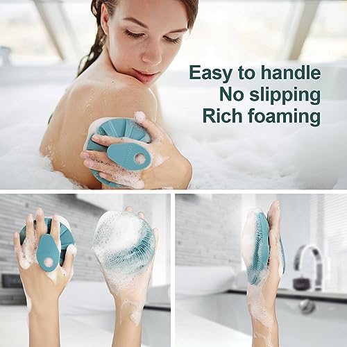 INNERNEED Silicone Body Scrubber & Exfoliating Bath Brush, Green and Pink