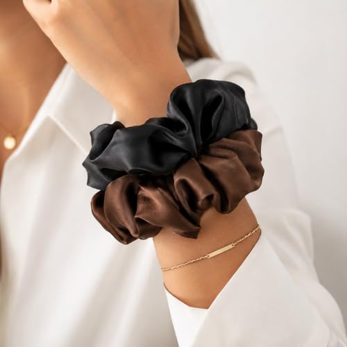 Satin Hair Scrunchies 2Pcs, Soft Silk Ponytail Holders No Damage Hair Ties