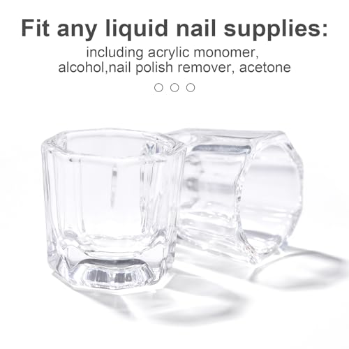 KAZIPOP 2Pcs Clear Glass Dappen Dish Cup for Acrylic Nail Monomer Liquid