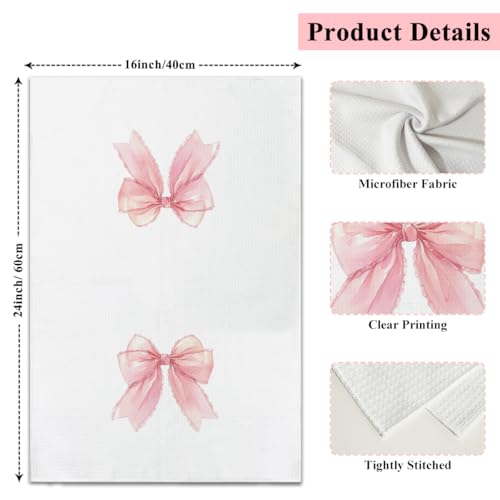 TRKAE Pink Bow Kitchen Towel - 16x24 Inch Coquette Decorative Dishcloth