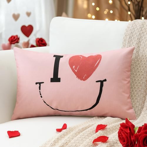 Valentine's Day Throw Pillow Cover 12x20 Inch - Heart Design