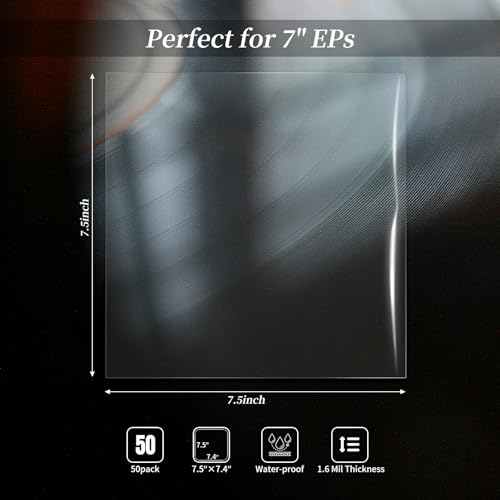 7 Inch Vinyl Record Outer Sleeves - 50pcs Clear Protective EP Album Covers
