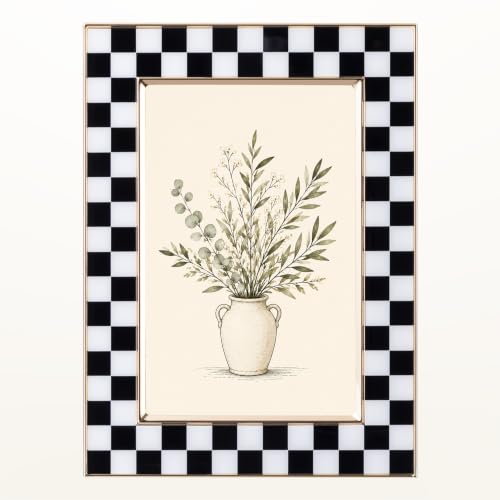 4x6 Checkerboard Picture Frame with Gold Trim and Real Glass