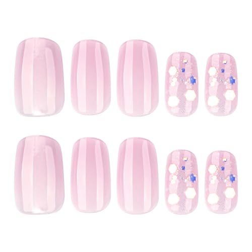 Cat Eye Press On Nails Medium Squoval Nude Pink Acrylic Fake Nails Kit