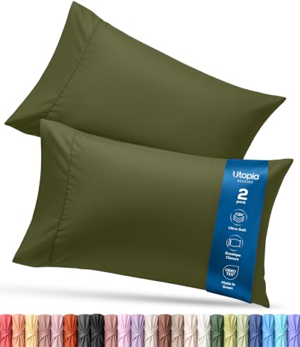 Utopia Bedding Olive Queen Size Pillow Cases Set of 2 - Soft Microfiber, Breathable & OEKO-TEX Certified