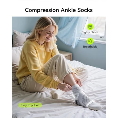 3 Pairs Neuropathy Socks for Women & Men, [Ultra Breathable] Plantar Fasciitis Socks for Achilles Tendonitis Relief, [20-30 mmHg Compression] Ankle Socks for Arch Support (Grey+Blue+Purple, Large)