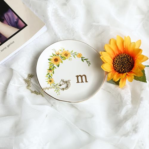 COLLECTIVE HOME Ceramic Jewelry Tray, 4.75" Sunflower Dish - Gift for Women