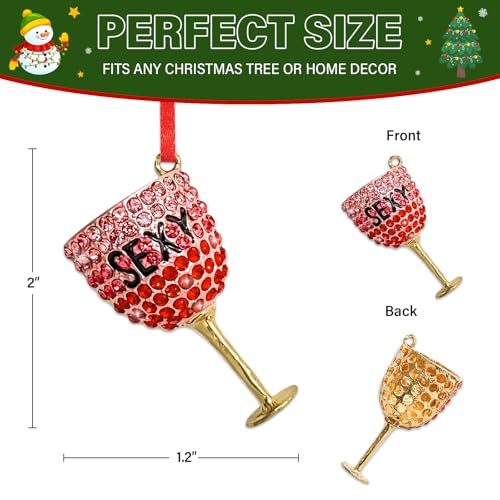 Elegant Pink Wine Glass Christmas Ornament - Metal Drink Decor
