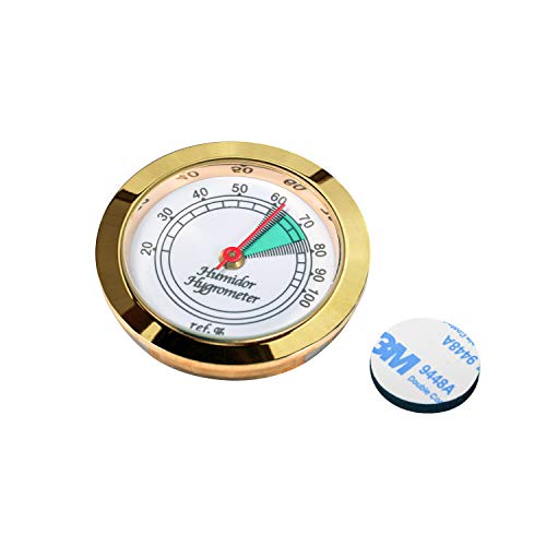 Gold Round Analog Hygrometer for Humidors - 1-3/4" Diameter