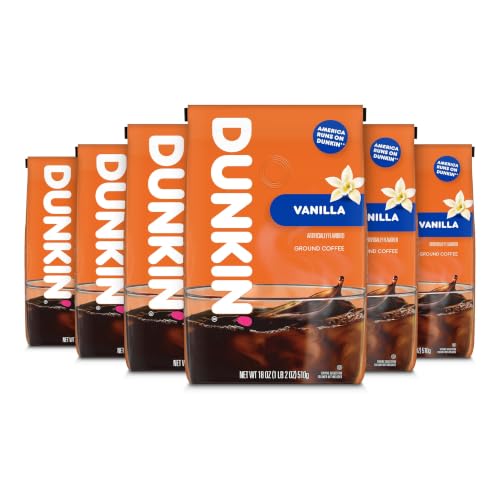 Dunkin’ French Vanilla Ground Coffee, Medium Roast, 18 oz Bags (Pack of 6)