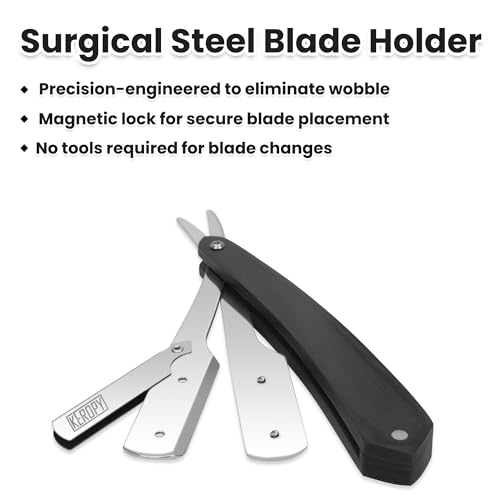 Keropy Black Wooden Handle Shavette Straight Razor for Men