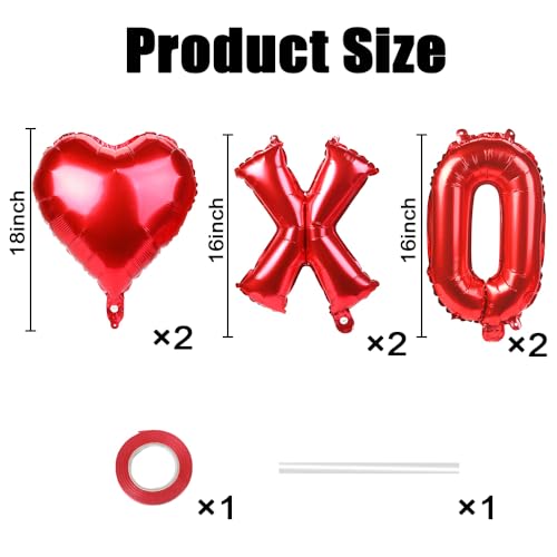 Red XOXO Letter & Heart Foil Balloons Set for Valentine Party Decor