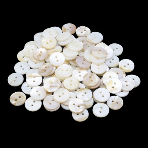 Semetall 100pcs 15mm Mother of Pearl Buttons - White Shell Buttons 2-Hole