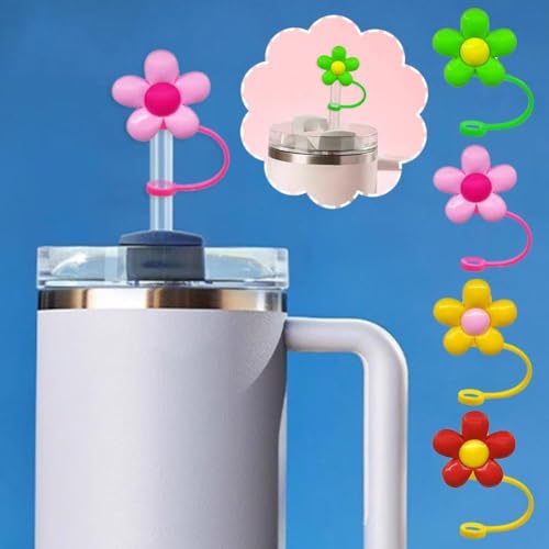 Pink Flower Silicone Straw Covers for Stanley 30oz & 40oz Cups
