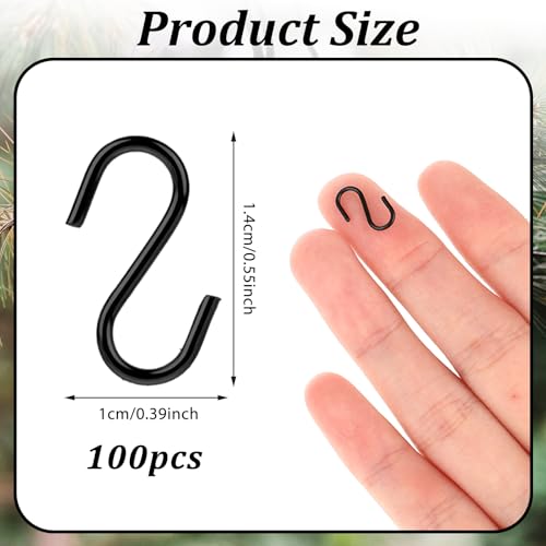 100 Mini S Hooks - Durable 1/2 Inch Black S Shaped Connectors for Crafts & Jewelry