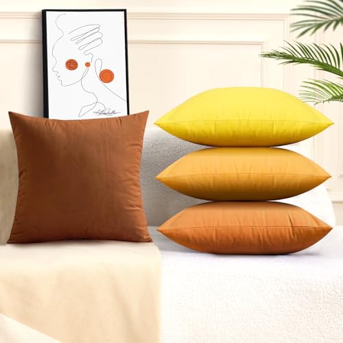 Jiiberl Velvet Throw Pillow Covers 18x18, Orange Set of 4