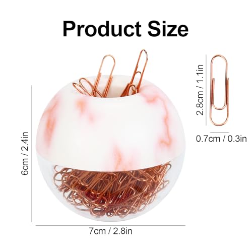MultiBey Marble Pink Paper Clip Holder with 100 Rose Gold Clips