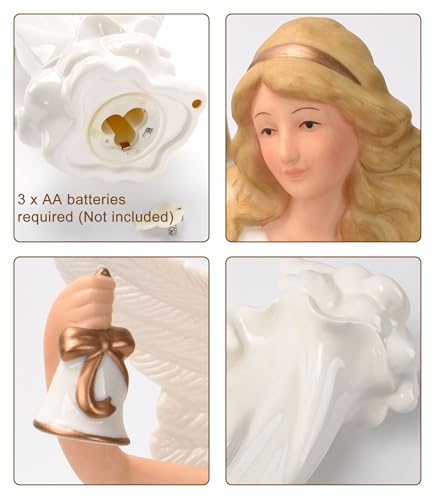 Praying Angel Sculpture with LED Light - 12.9-Inch Porcelain Guardian Figurine Christmas Decor