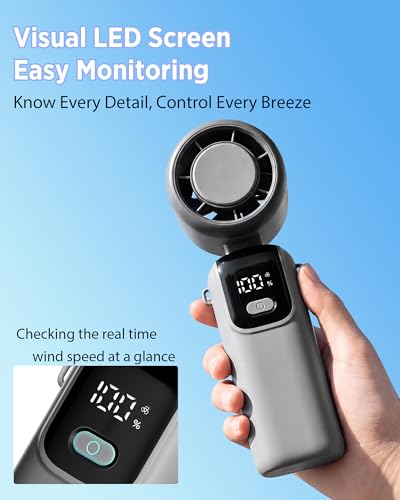 COZOME Dark Portable Handheld Fan, 100 Speeds Mini Fan with LED Display, 12H Cooling & 3000mAh Battery