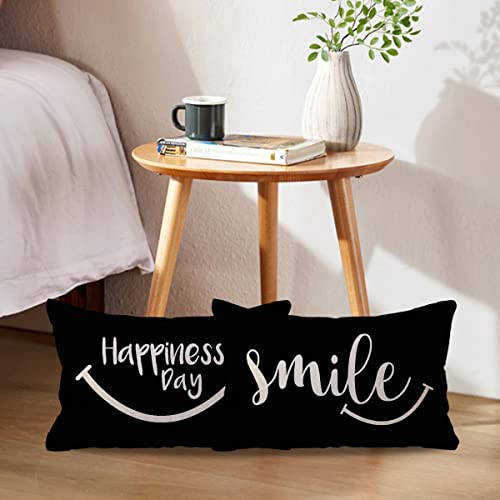 Happiness Day Decorative Pillow Covers - 12x20 Inch Lumbar Cushion Set
