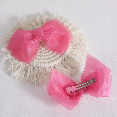 Miroksh 6-Inch Hot Pink Organza Double Mesh Ribbon Hair Bow Clip