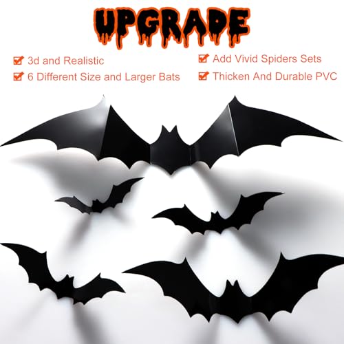 150 Pcs Halloween Bat Decorations - 3D PVC Wall Stickers