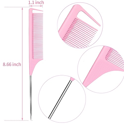 Rabetly 6-Piece Metal Carbon Rat Tail Hair Styling Combs in Pink