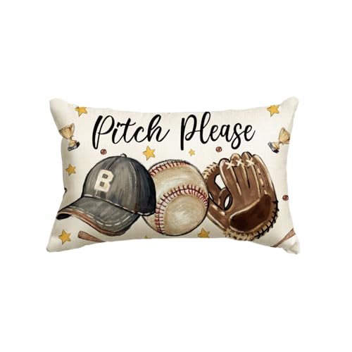 20 x 12 Inch Baseball Throw Pillow Cover - American Bat Ball Sport Cushion for Sofa & Couch