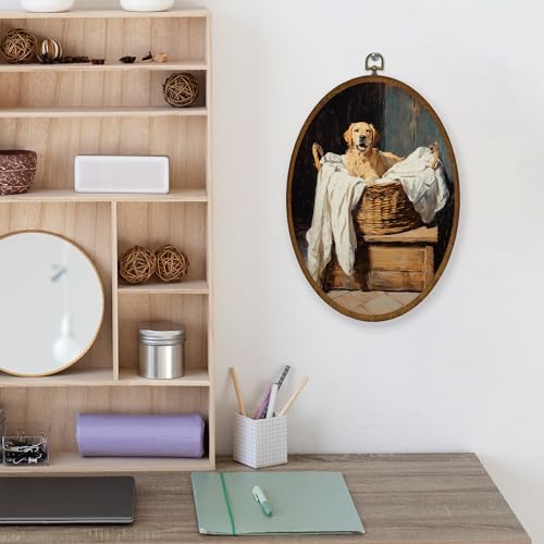 Vintage Golden Retriever Laundry Room Wall Art - 11.4x8.6 Oval Canvas