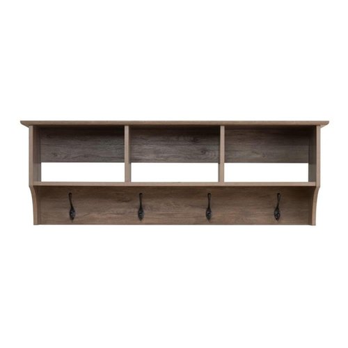 Prepac Drifted Gray 48" Contemporary Wall Mounted Coat Rack, Coat Hooks Wall Mount with 3 Shelves, Ideal for Hallway or Entryway Storage Solution, 11.5"D x 48"W x 14.25"H