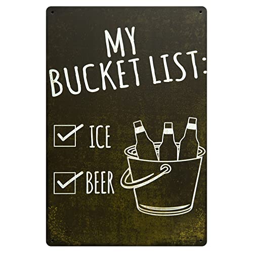 Vintage Ice Beer Bucket List Metal Tin Sign - 12x8 Wall Art