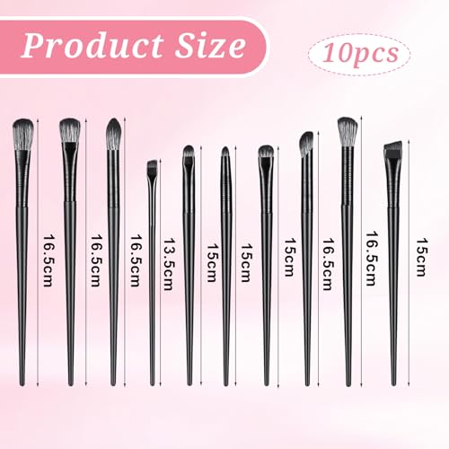 10-Piece Eye Makeup Brush Set with Storage Pouch - Soft Synthetic Fiber