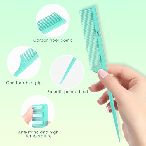 Kunihiko 2Pcs Carbon Fiber Rat Tail Combs for Parting and Styling, Anti-Static Fine Tooth Hair Combing Tools