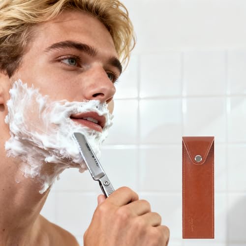 Kingshion Genuine Leather Straight Razor Cover & Travel Storage Pouch