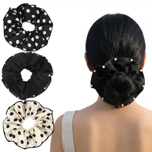 Jeffdad 3-Pack Oversized Satin Scrunchies 7.9 Inch Vintage Polka Dot